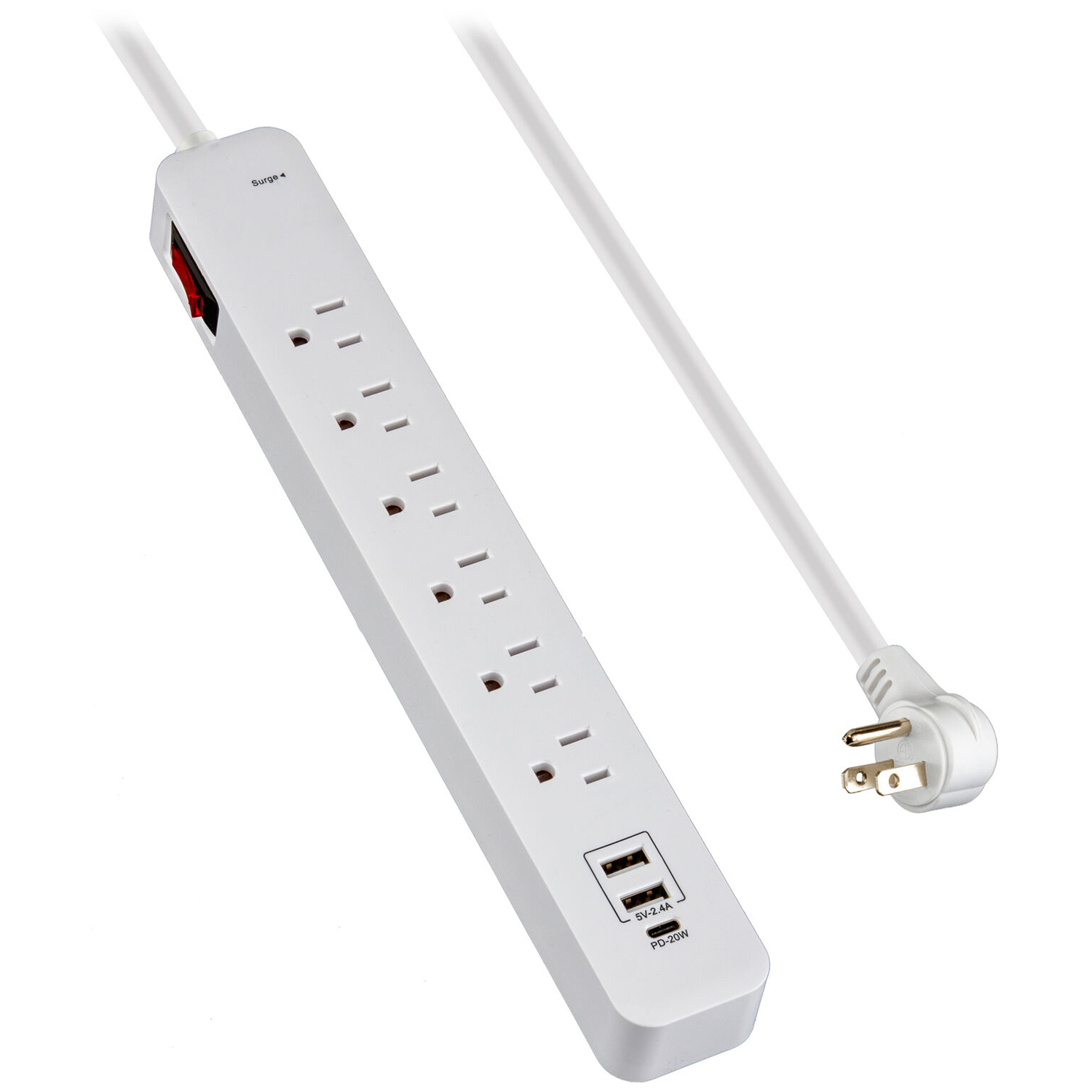 6‑Outlet Surge Protector Power Strip With Usb‑A And Usb‑C Ports