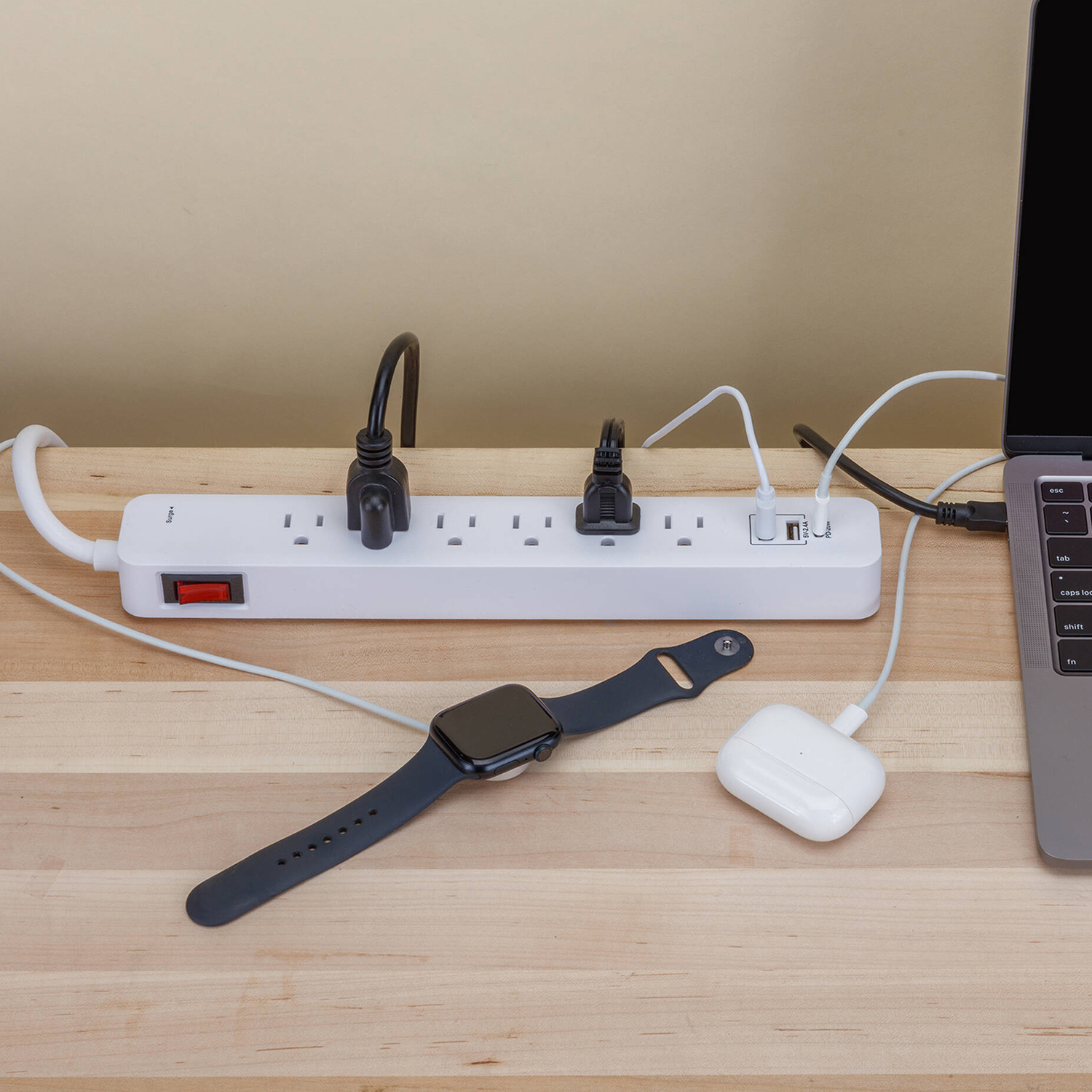 6‑Outlet Surge Protector Power Strip With Usb‑A And Usb‑C Ports