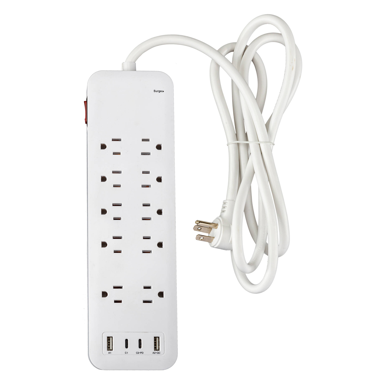 10‑Outlet Surge Protector Power Strip With Usb‑A Usb‑C Charging Ports