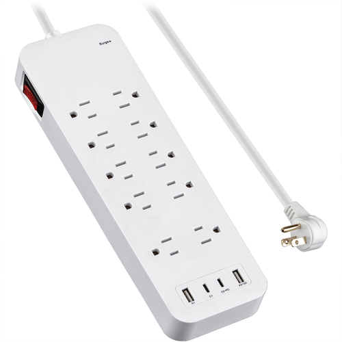 10‑Outlet Surge Protector Power Strip With Usb‑A Usb‑C Charging Ports